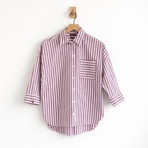 J.Jill Wearever Collection Striped Button Down Shirt Petite Medium Stretch